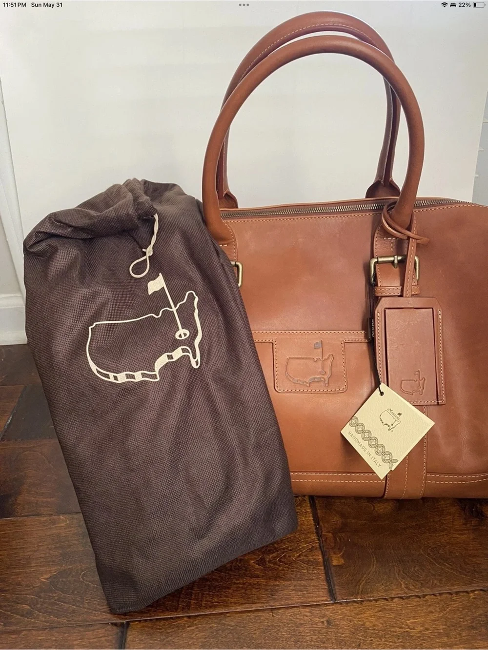 Masters Leather Duffel Bag in Rich Tan with Luggage Tag